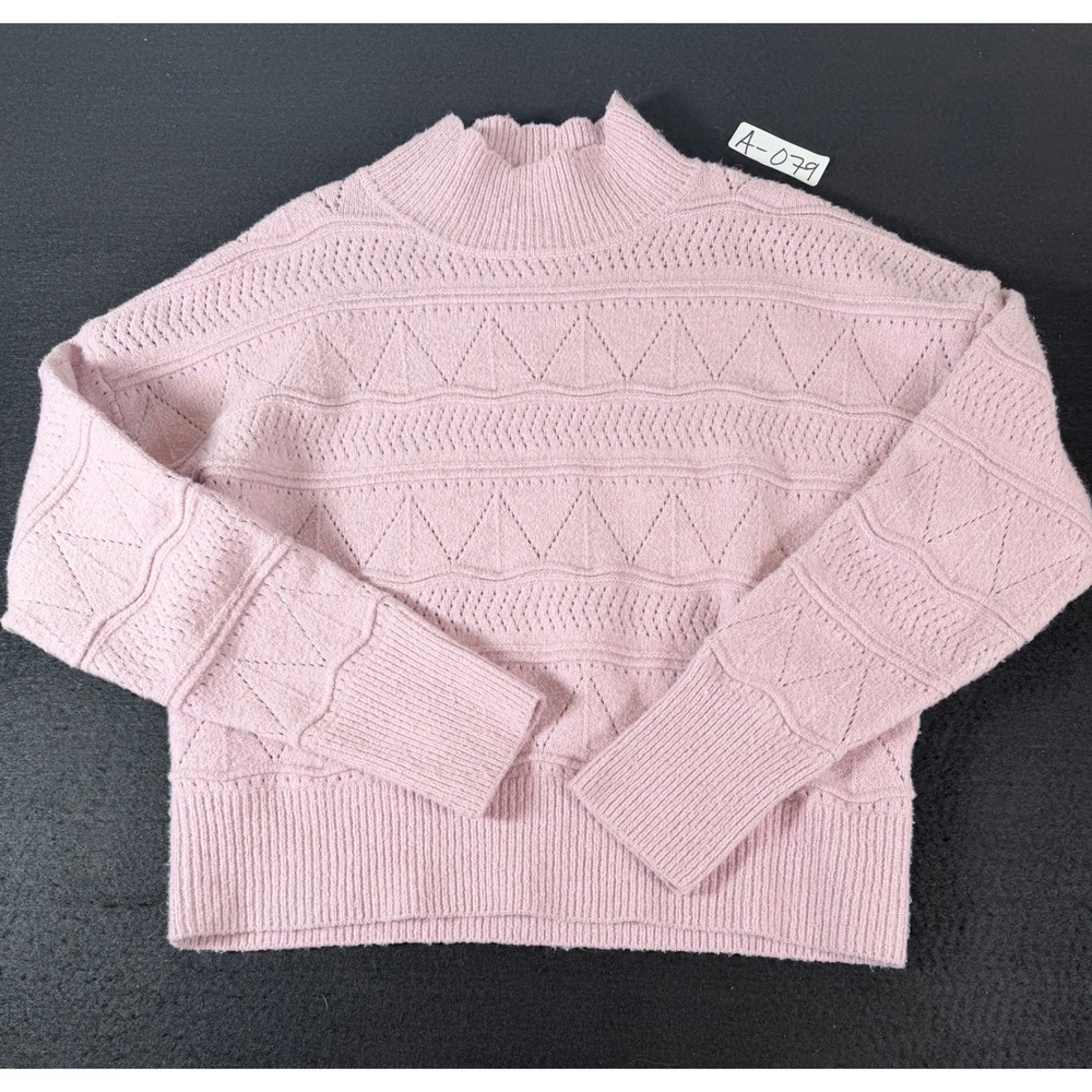 Pink Rose Women Mock Neck Pointelle Knit Sweater Light Pink Size L PF2S25666
